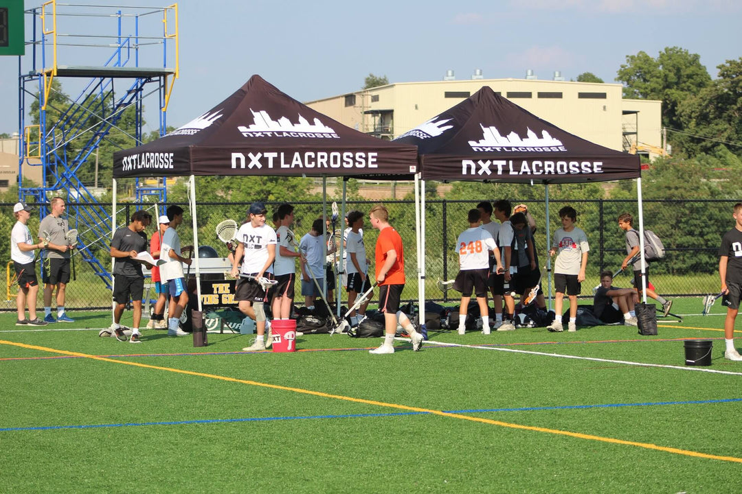 NXT lacrosse secured canopy with MVP Visuals weight bags