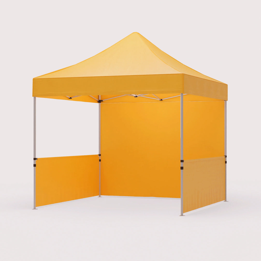 canopy tent with custom Full-Height Back Wall & Side Half-walls