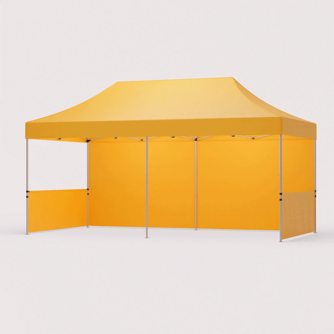 Canopy tent with 20’ Back Wall and 10’ Side Half-Walls