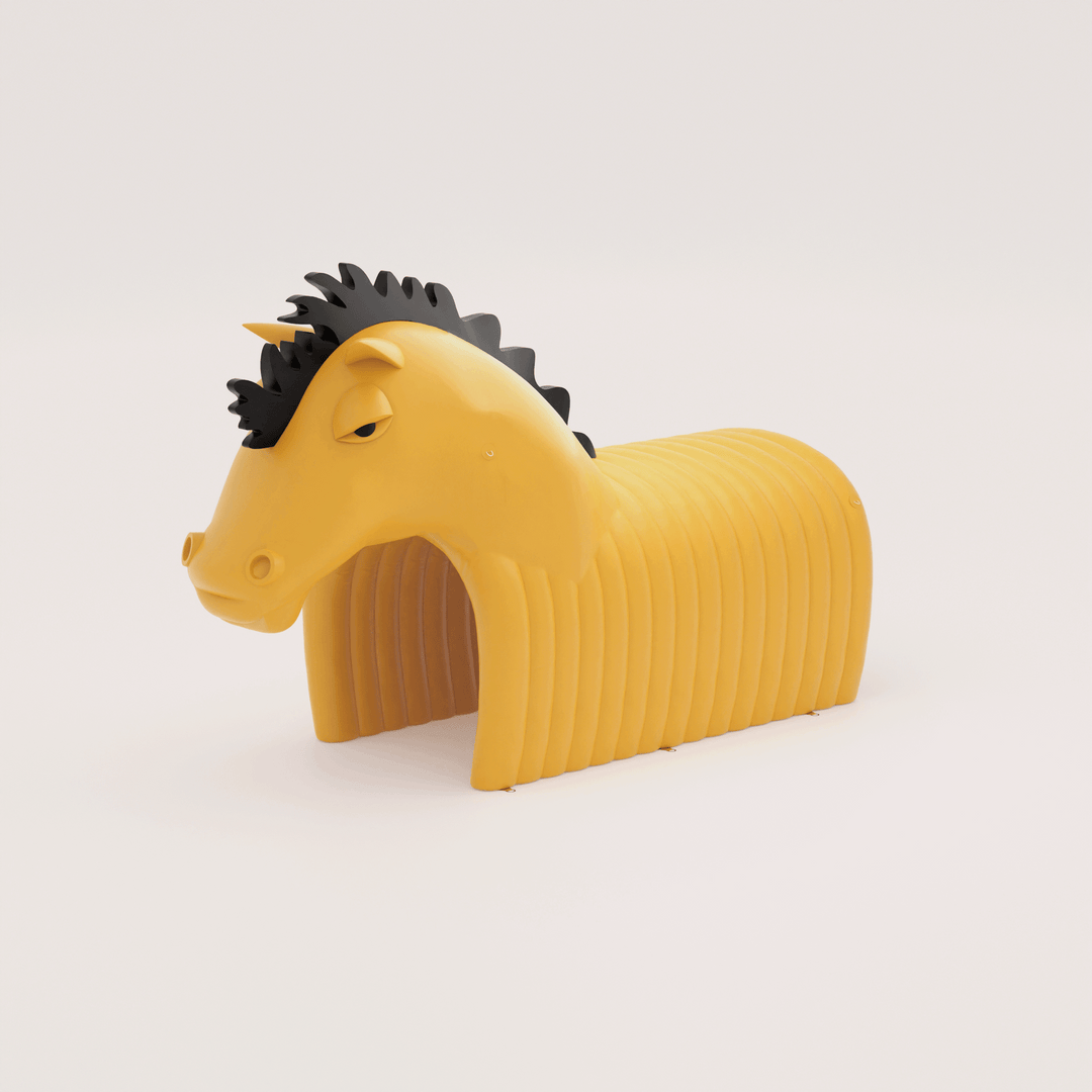 horse-shaped inflatable mascot tunnel with a black mane