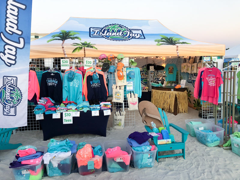 10 x 20 custom canopy tent for Island Jay, a tropical island inspired apparel brand