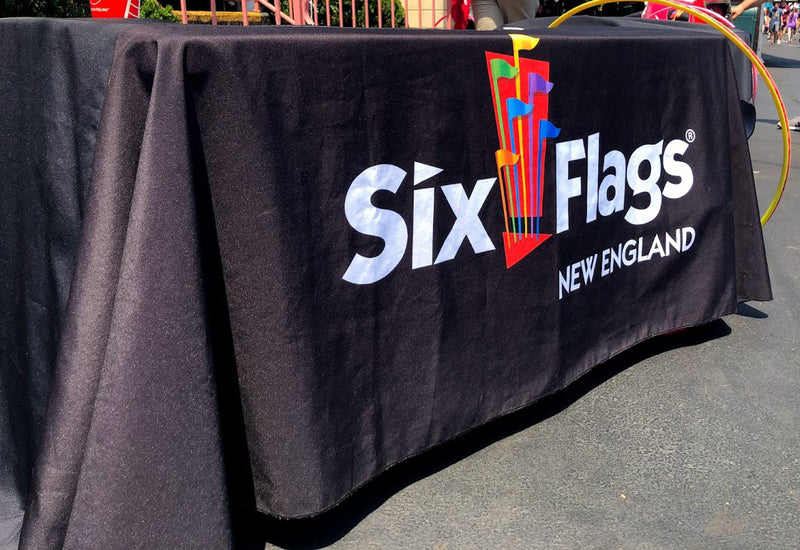 custom polyester table cloth for six flags of new england