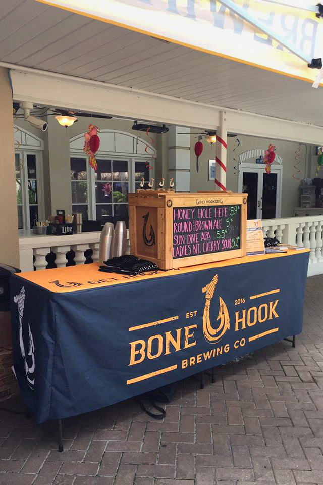 outdoor fitted table cover customizied for bone hook brewing 