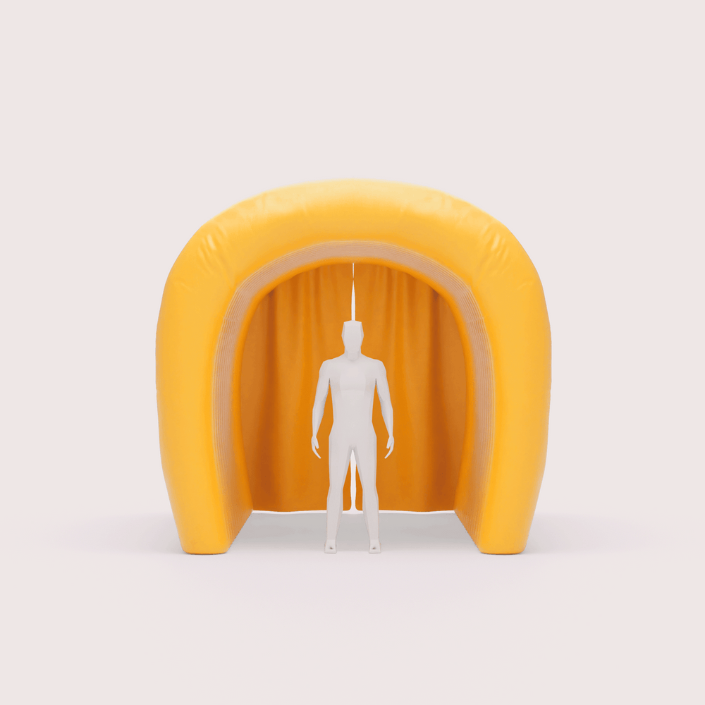 small inflatable tunnel with a life-size 3D model for scale comparison