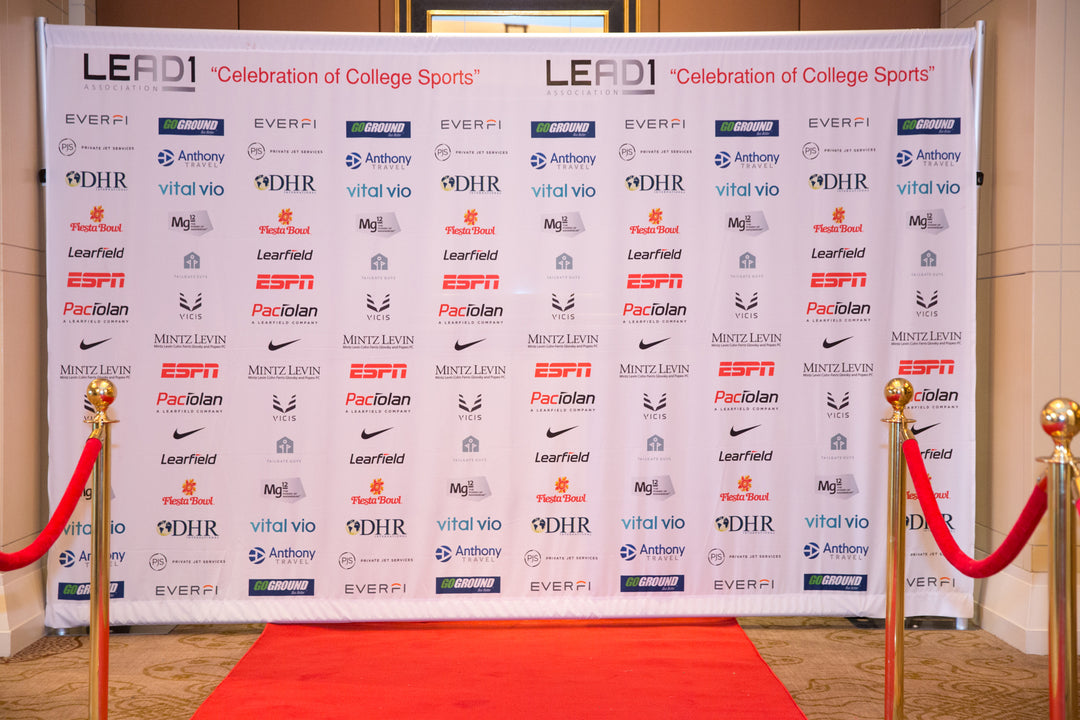 Branded display wall backdrop for the LEAD1 Celebration of College Sports event