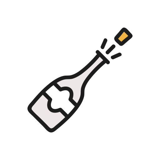 icon showing a champagne bottle popping that symbolizes successful progress on custom display creation