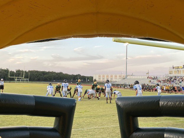 Cypress Creek High School football field view from inflatable helmet tunnel