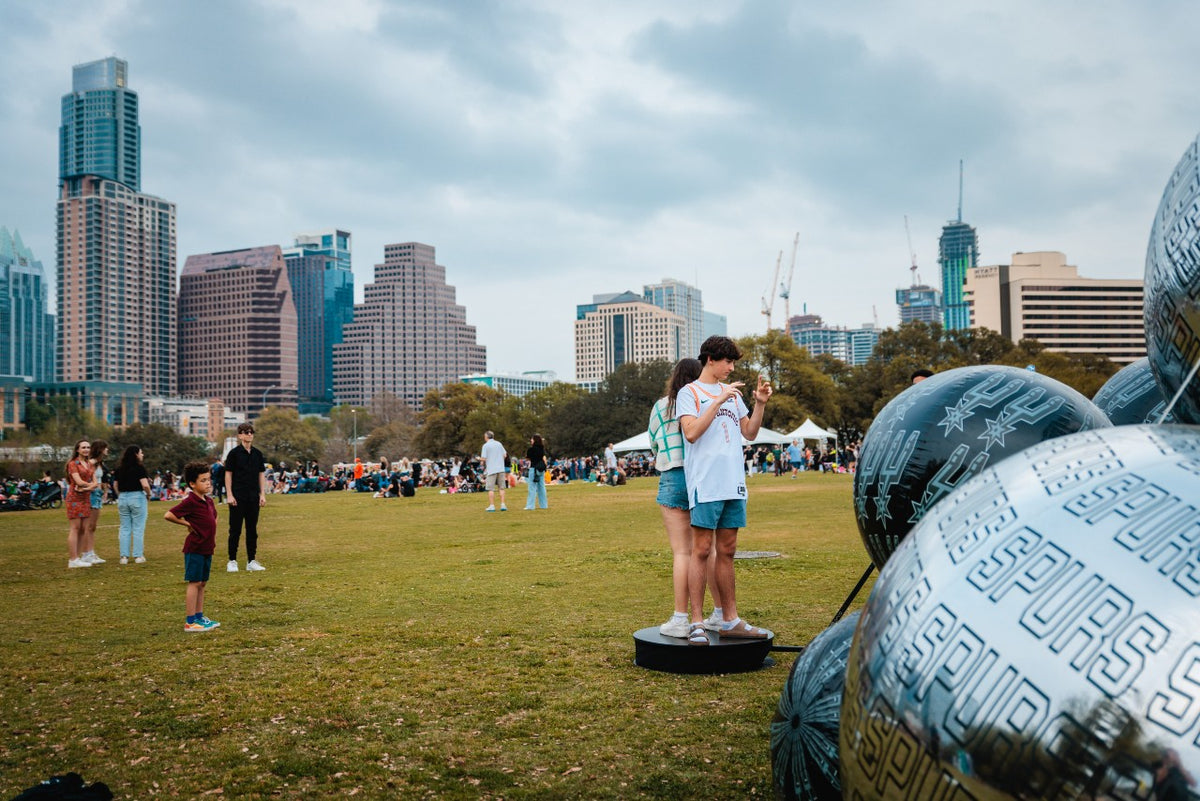 San Antonio Spurs giant branded inflatable mirror balls NBA arena activation production