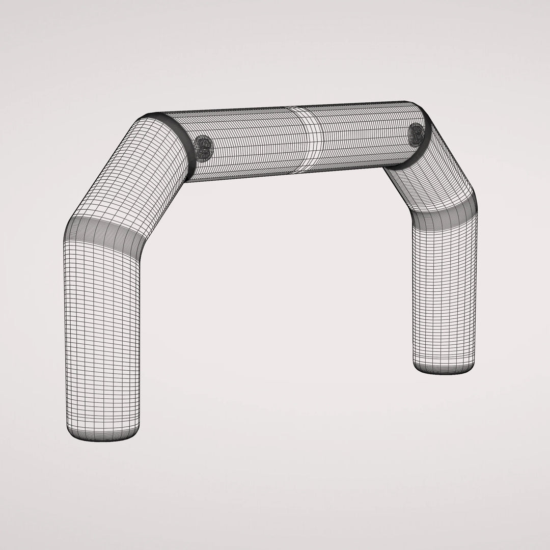 Wireframe design of an angled arch structure, showcasing the geometric framework and connections.