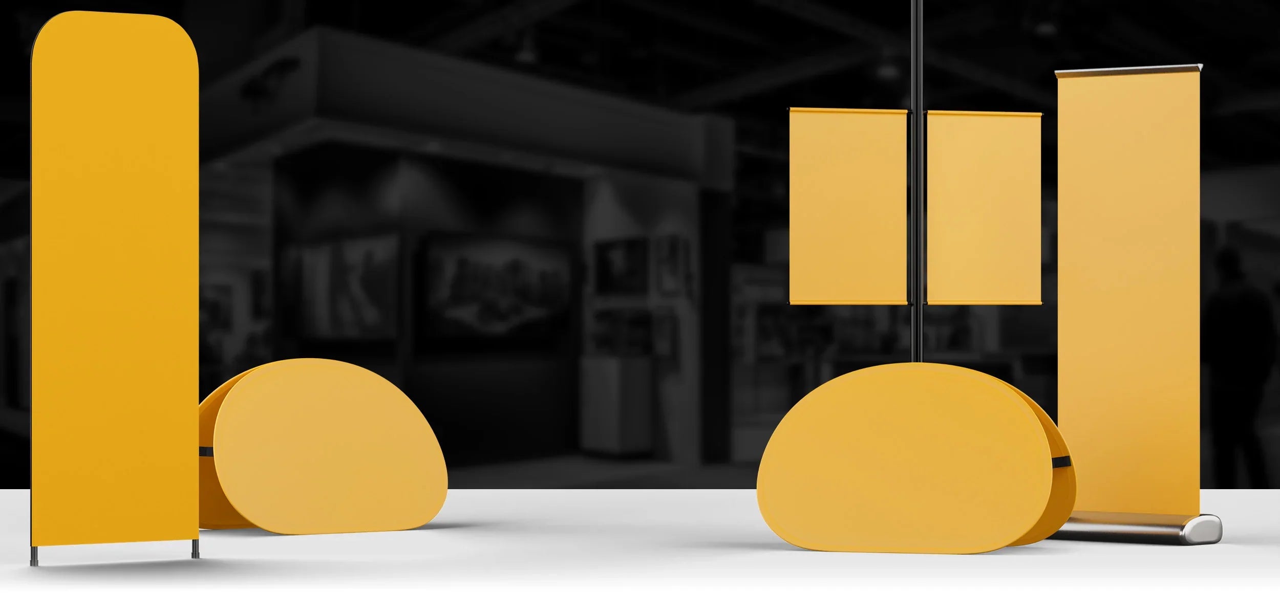 An assortment of banners ranging from vinyl and mesh materials
