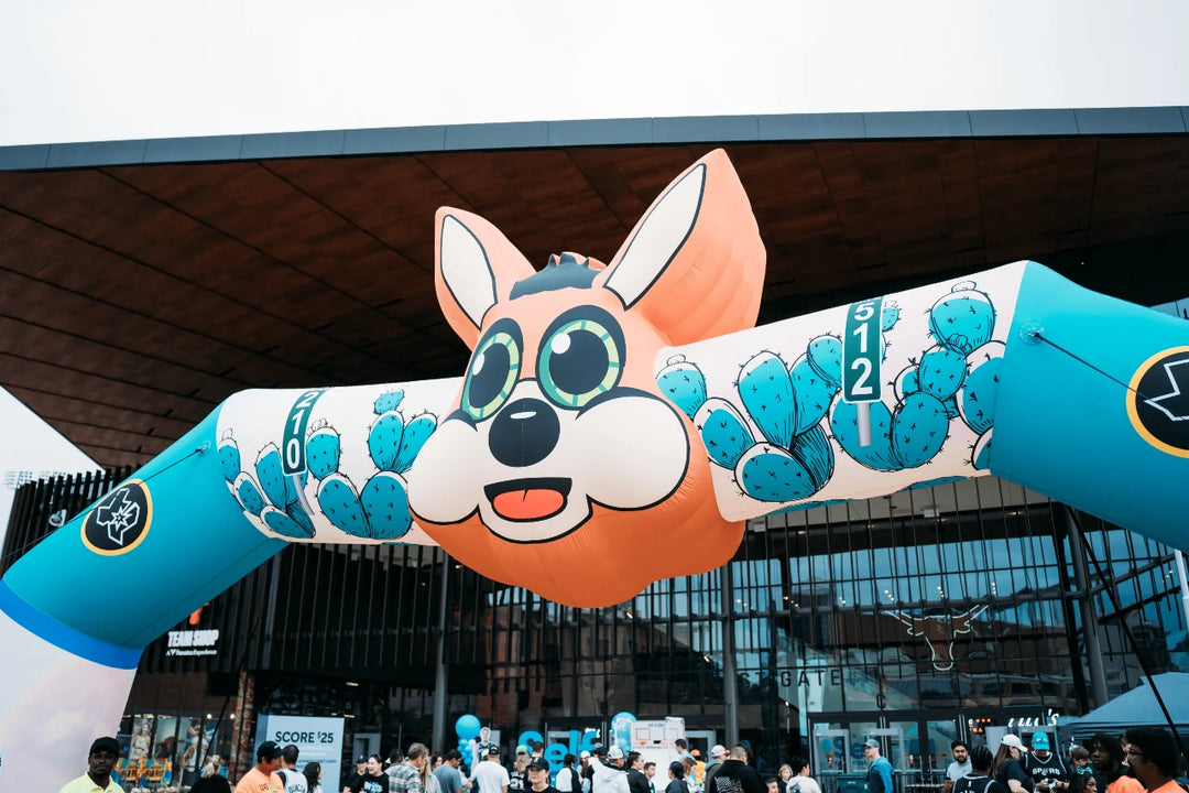 San Antonio Spurs Coyote inflatable arch at an outdoor event