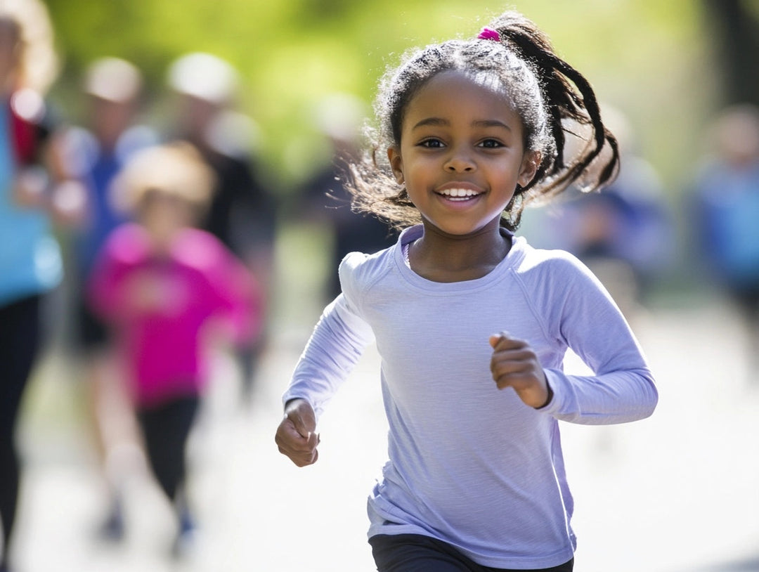 Child taking part in a community running event