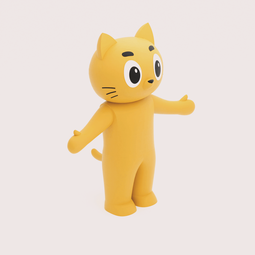 inflatable cat mascot standing with its arms wide apart