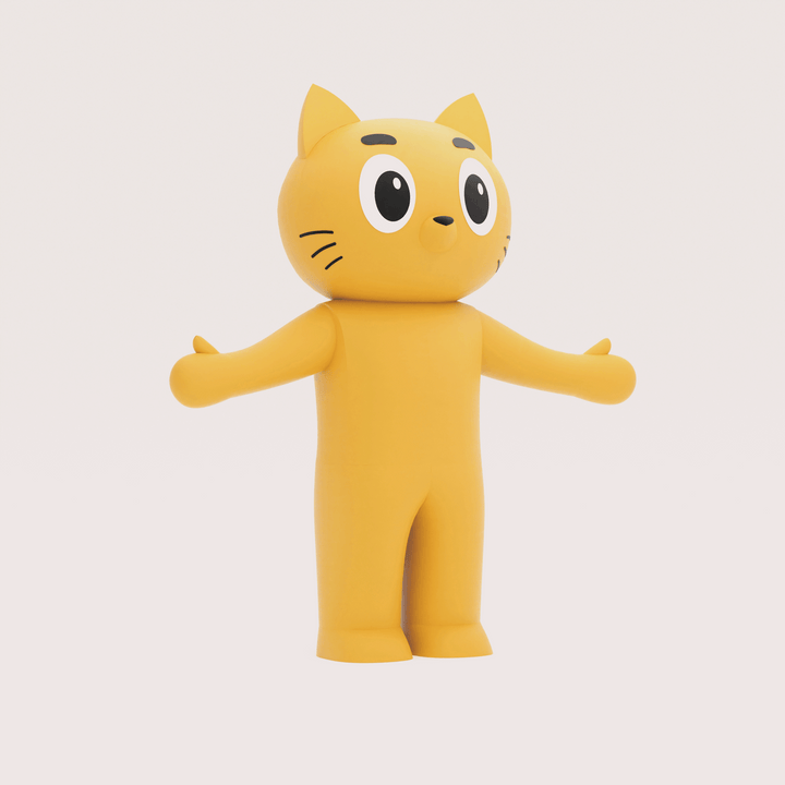 angled view of inflatable cat mascot