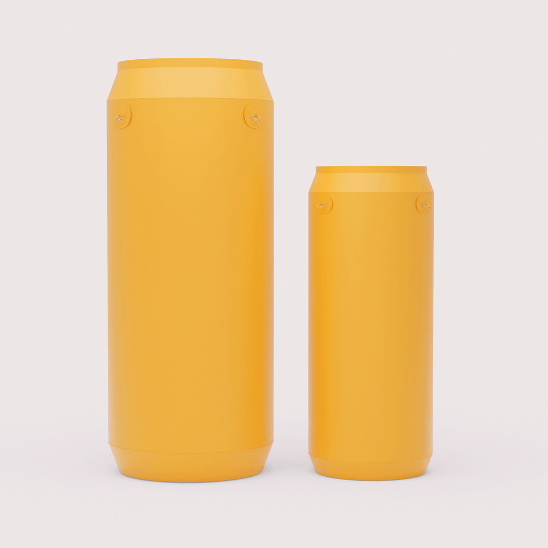 large and small inflatable cans with different shapes next to each other
