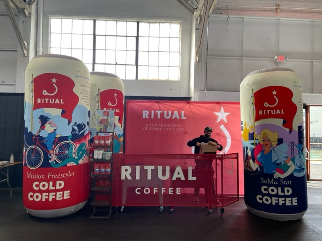 Giant inflatable coffee cans cold brew brand activation replica