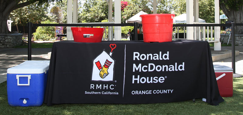custom table cover customized for Ronald McDonald House of Orange County