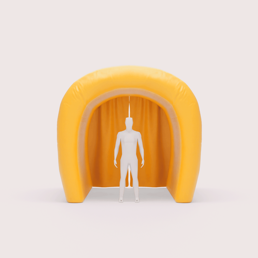 small inflatable tunnel with a life-size 3D model for scale comparison