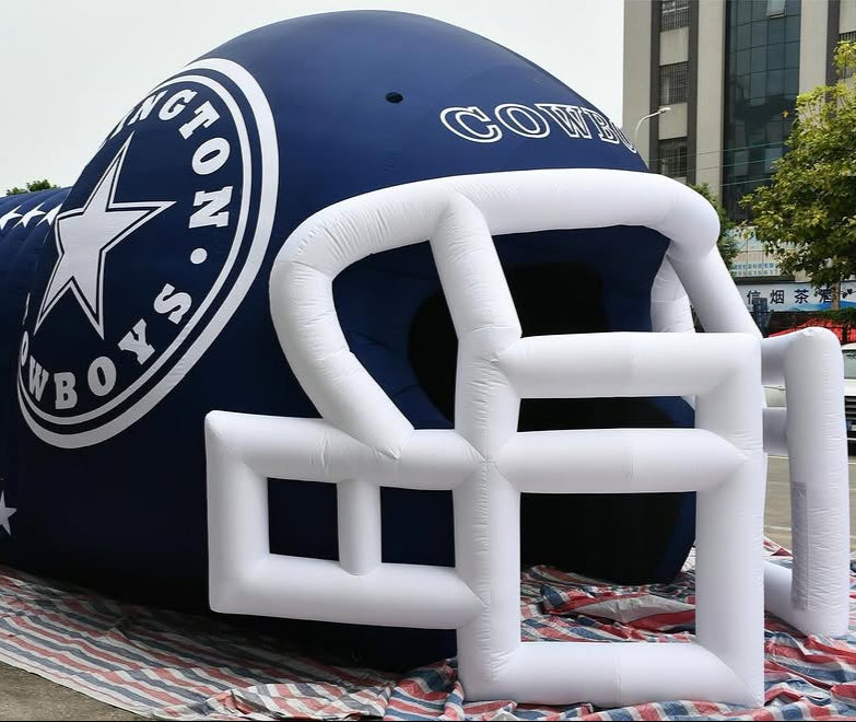 Arlington Cowboys inflatable football helmet tunnel with white faceguard