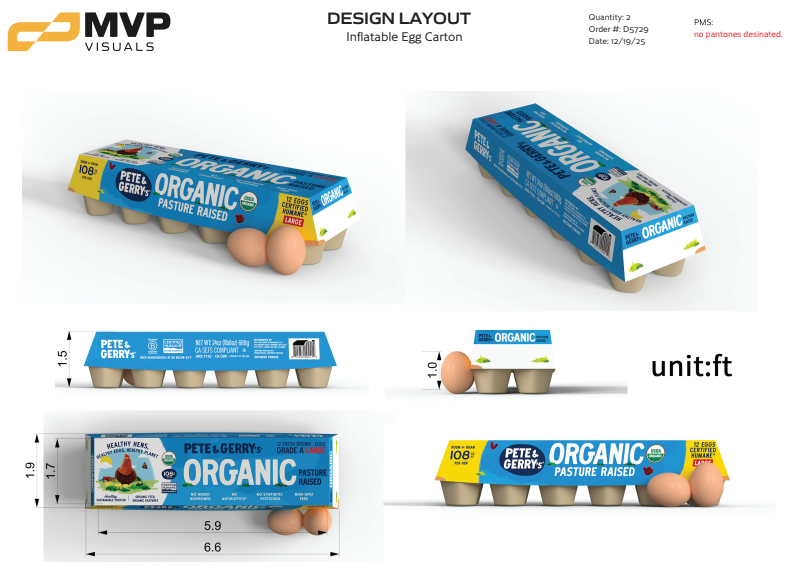 Inflatable product replica artwork brief — Pete and Gerrys egg carton design files