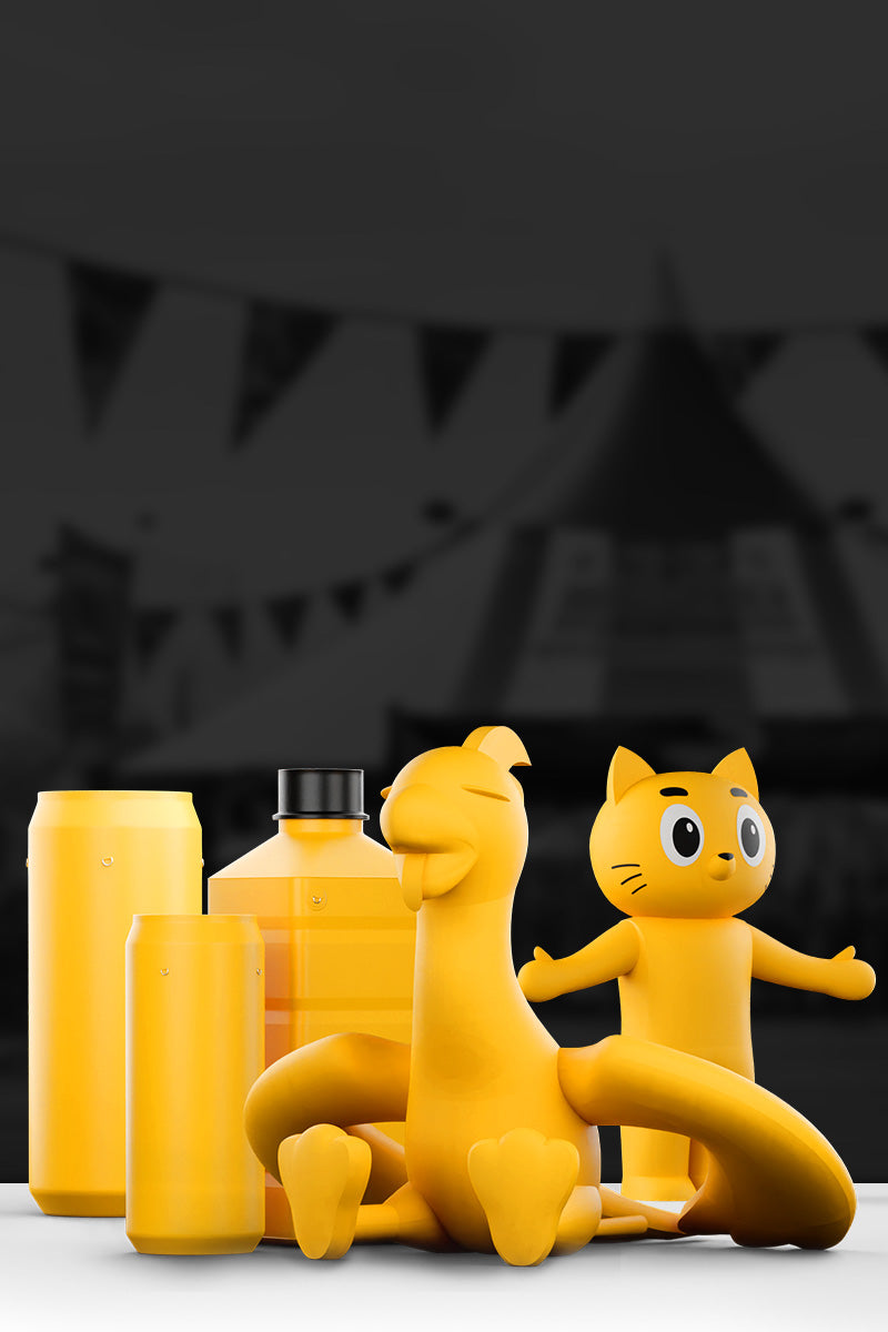 collection of inflatable product replicas and mascots