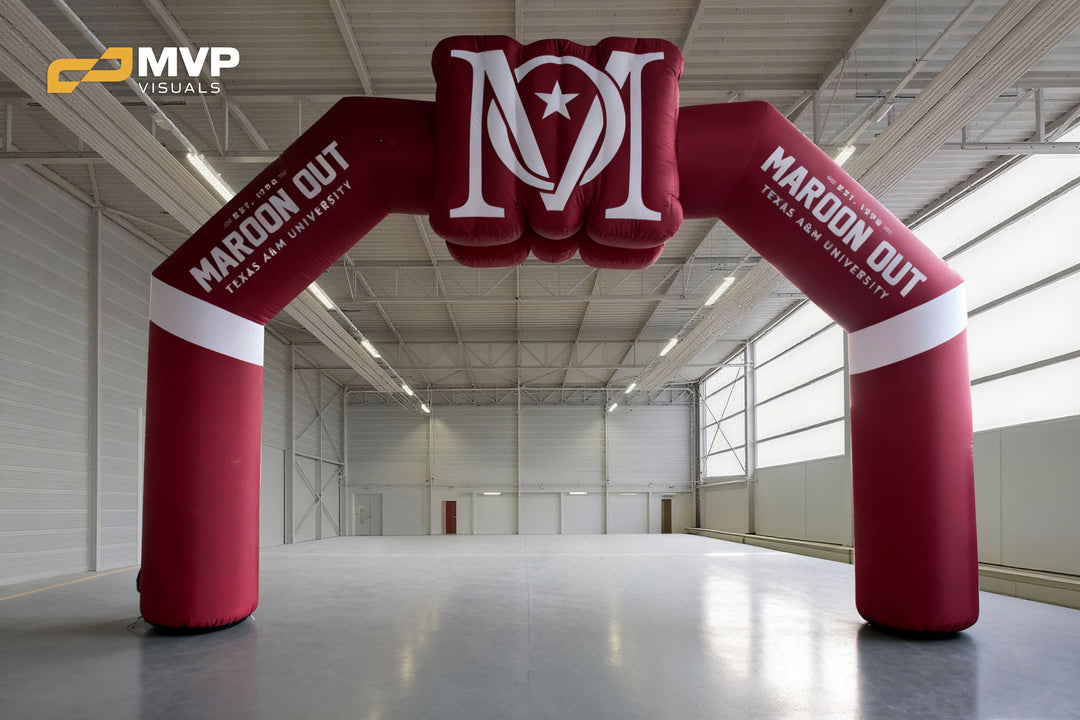 Inflatable arch with Maroon Out branding for Texas A&M University