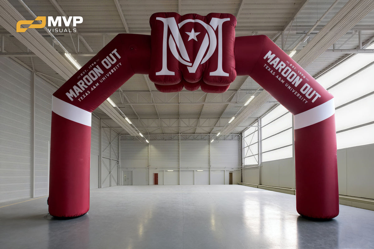 Inflatable arch with Maroon Out branding for Texas A&M University