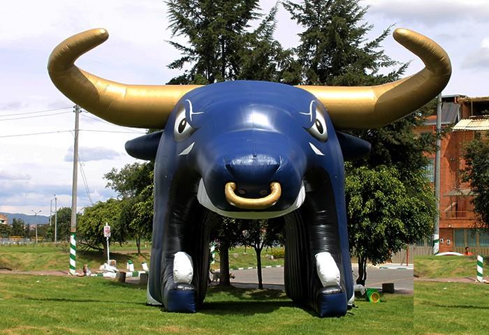 inflatable bull mascot tunnel with large golden horns