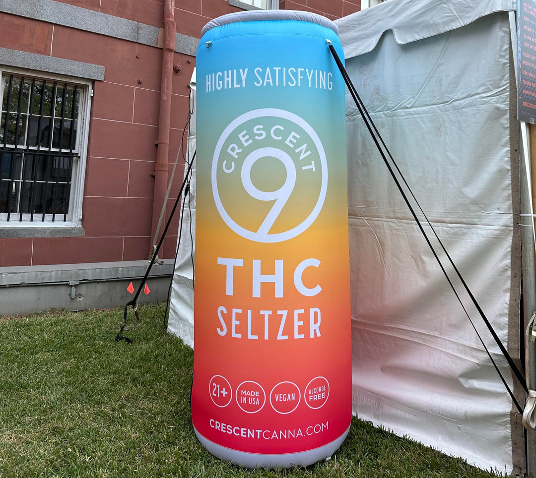 Inflatable Crescent Canna THC seltzer can for outdoor event display