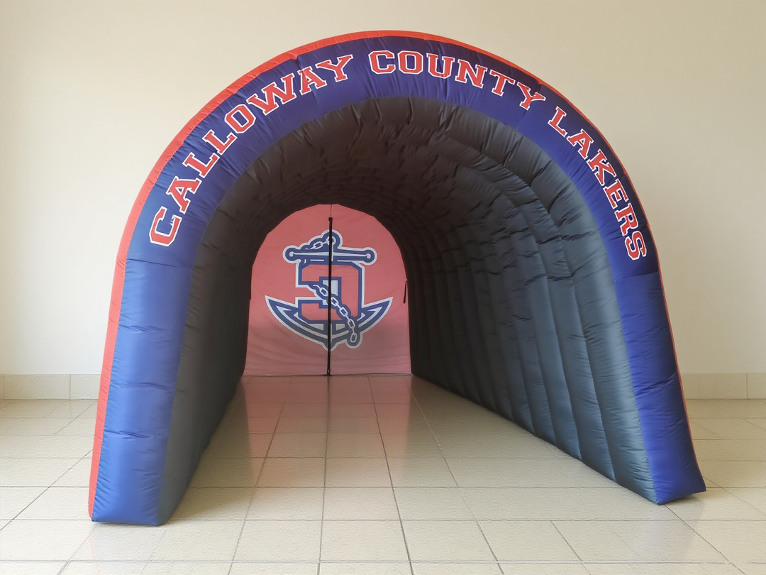 back view of Calloway County Lakers inflatable tunnel with large anchor logo