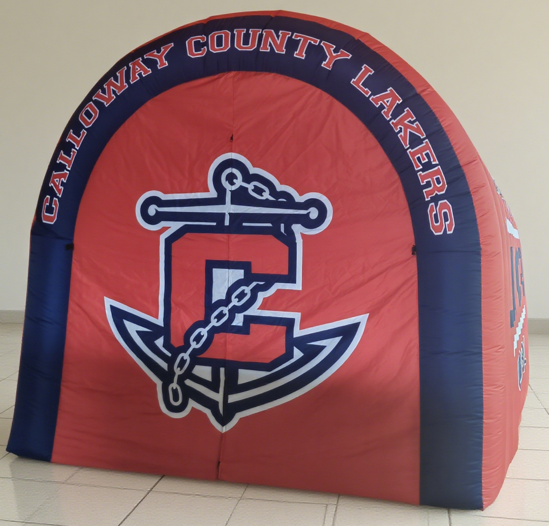 Calloway County Lakers inflatable tunnel with red and navy blue color scheme and anchor logo inside