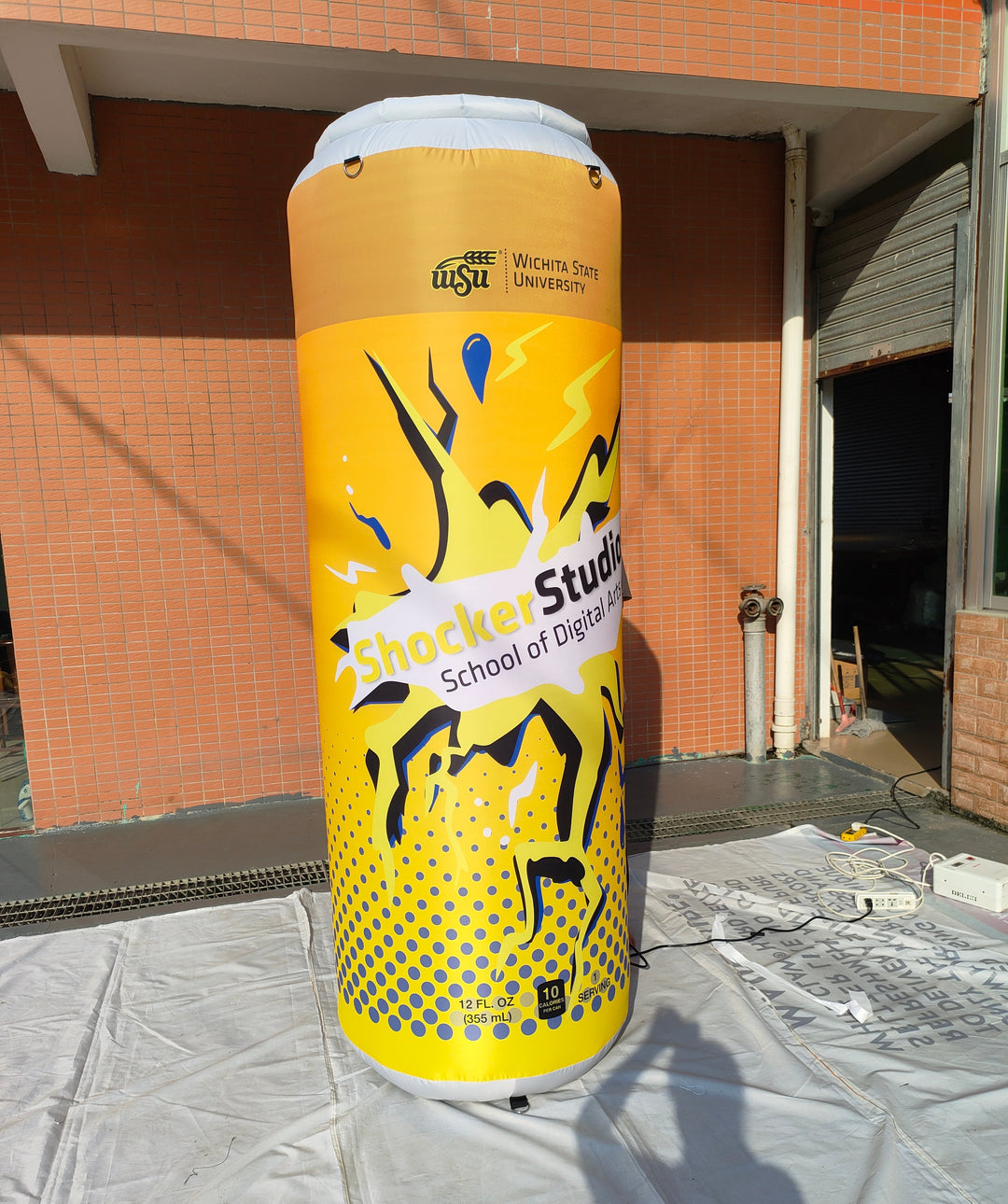 Inflatable Wichita State University Shocker Studios soda can display