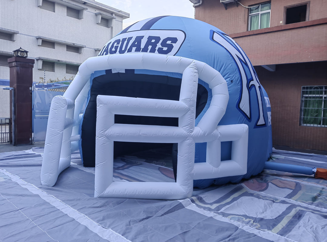 inflatable football helmet tunnel with Jaguars team logo in light blue