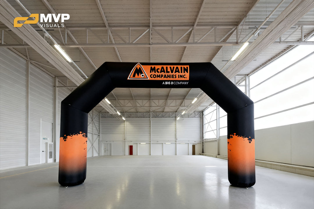 Black and orange inflatable arch for McAlvain Companies Inc.