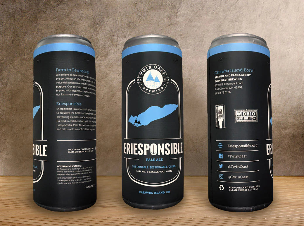 Inflatable replica cans of Eriesponsible Pale Ale from Twin Oast Brewing