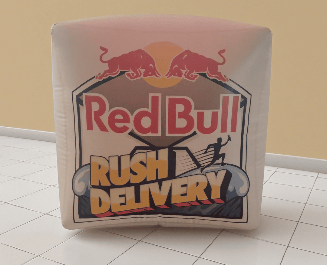 Red Bull Rush Delivery inflatable cube with racing graphics