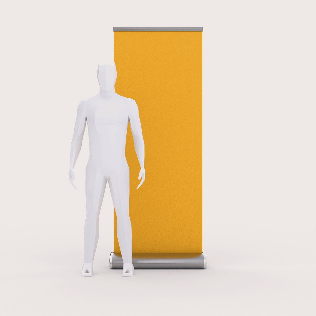 custom roll up banner stand with a 3d model for scale