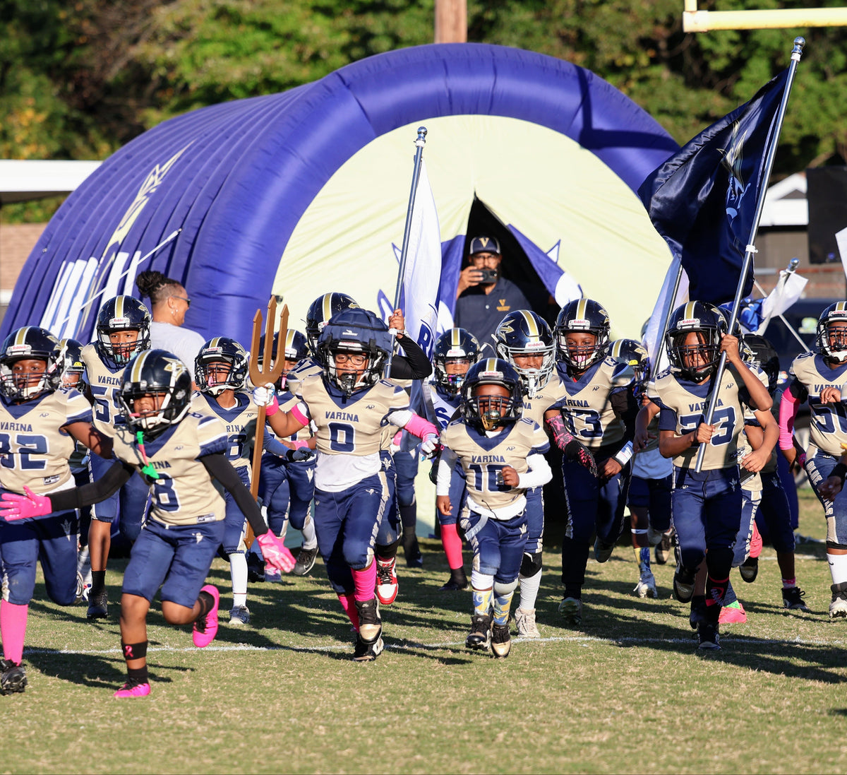 Varina Blue Devils youth football tunnel team entrance run through