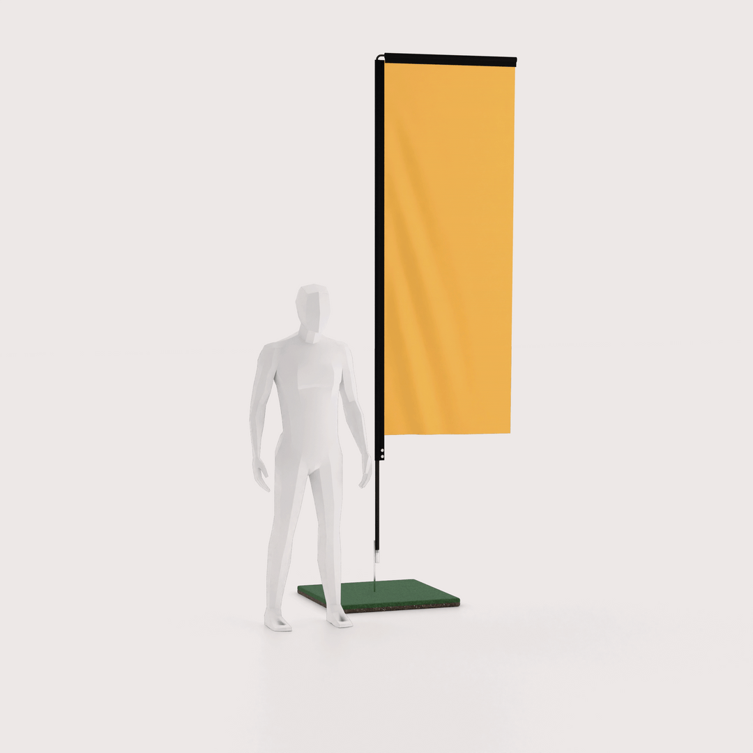 10 foot tall rectangular banner flag with a 3d model next to it for scale
