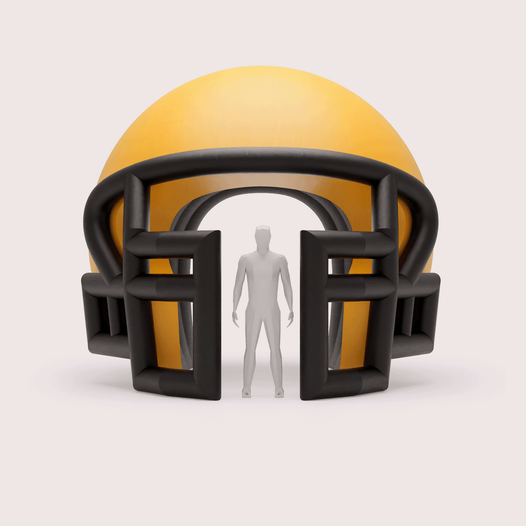 balloon arch shaped like a football helmet Inflatable Football Helmet Tunnel – MVP Visuals