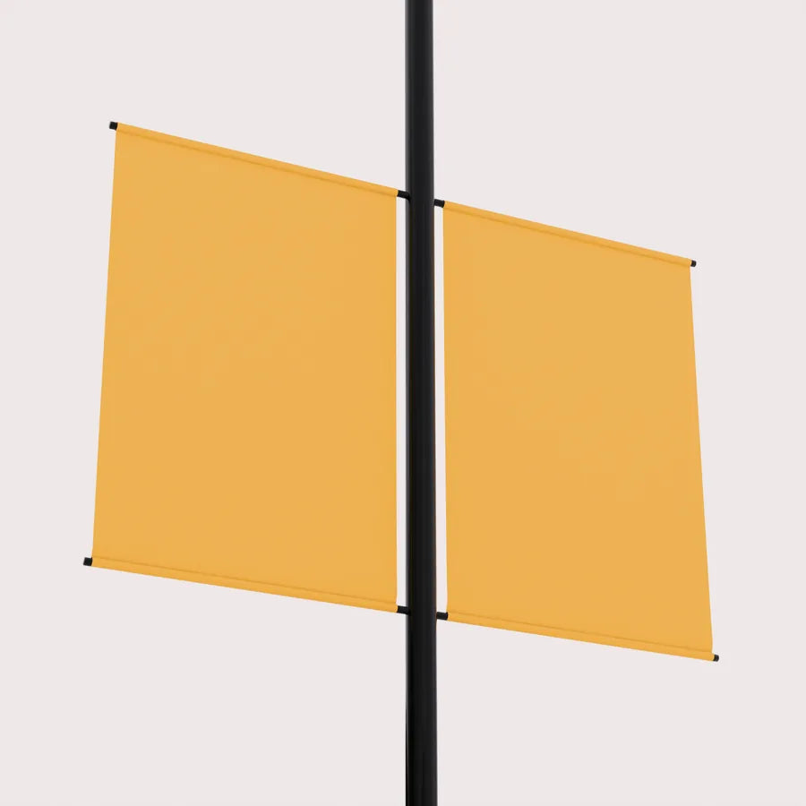 Printed pole banners shown on mounting arms
